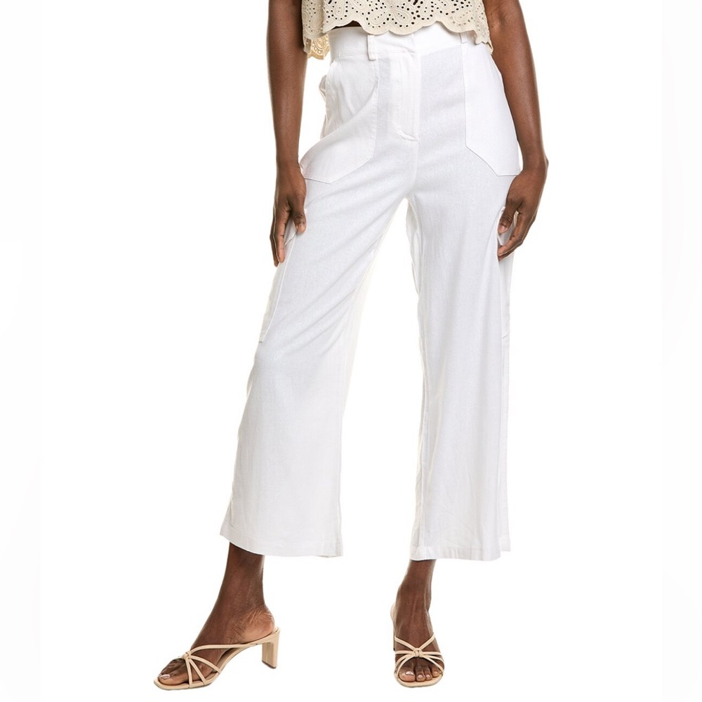 NWT ELLEN TRACY Linen Blend Cargo Pants White $89